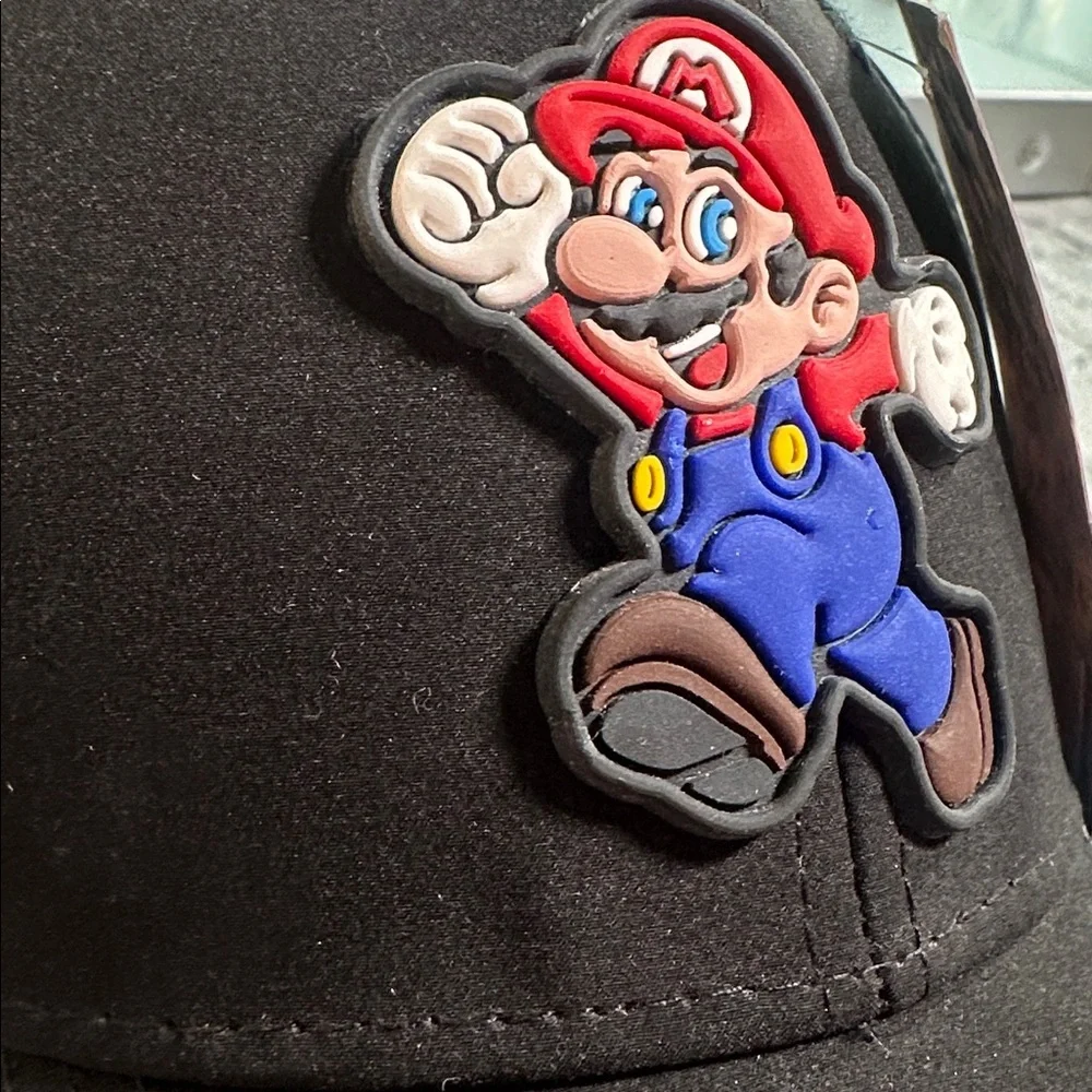 Super Mario Baseball Cap Hat Black with Piranha Plant Patch Adjustable Back NEW - Picture 14 of 15